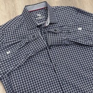 Bugatchi Uomo Plaid Men's Dress Shirt Long Sleeve Button Up Designer Size 17 1/2
